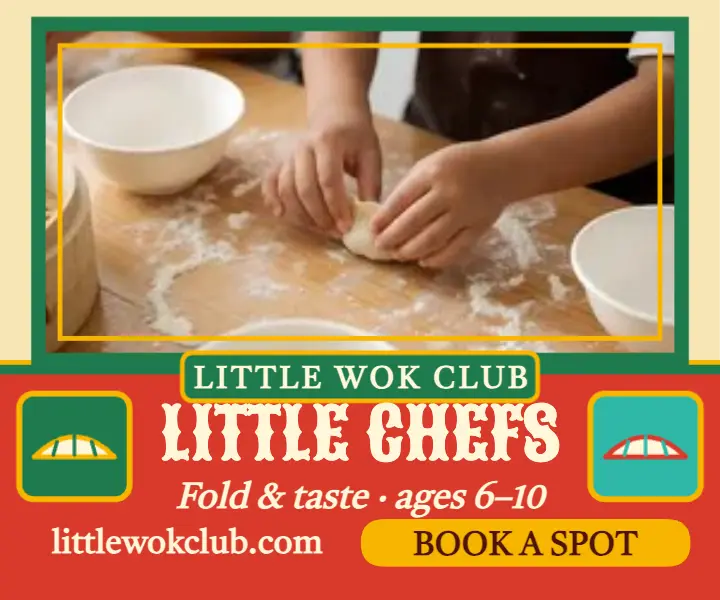 Little Wok Club dumpling class ad: kids cooking class ad template