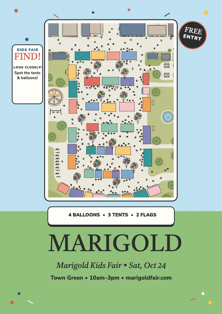 Marigold Kids Fair seek and find flyer template