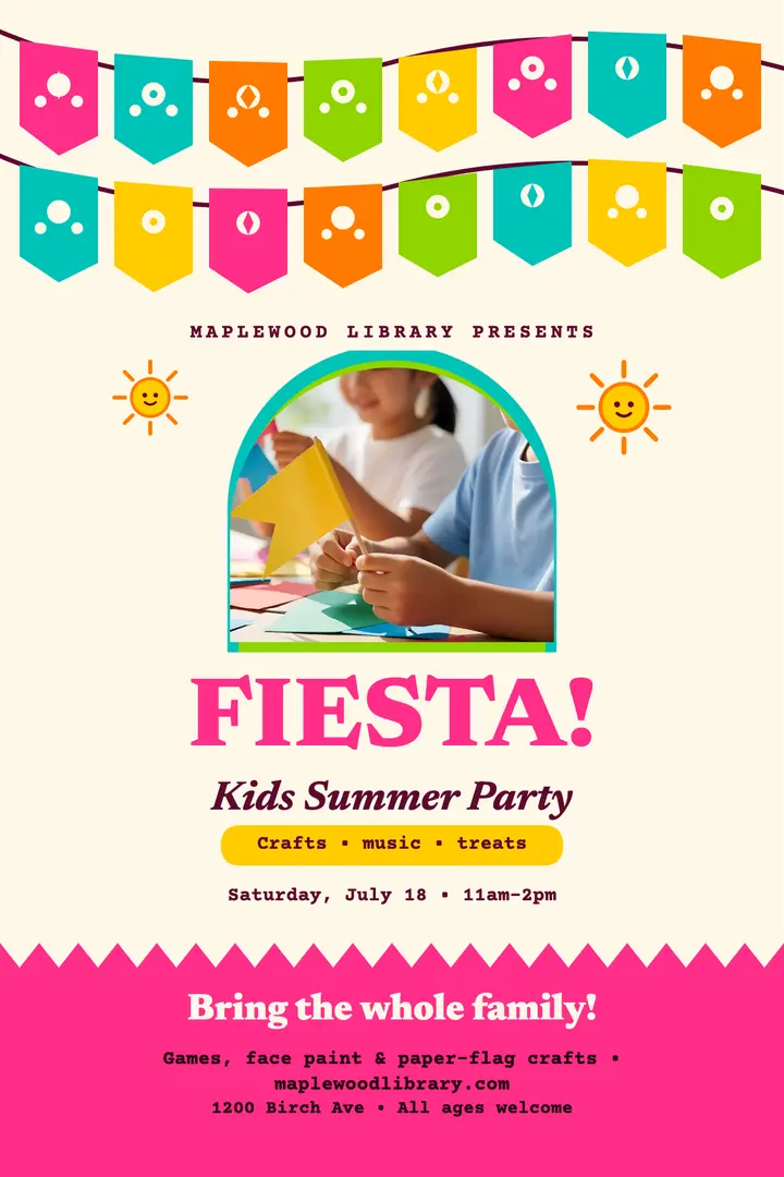Maplewood Library kids fiesta poster: kids fiesta poster template