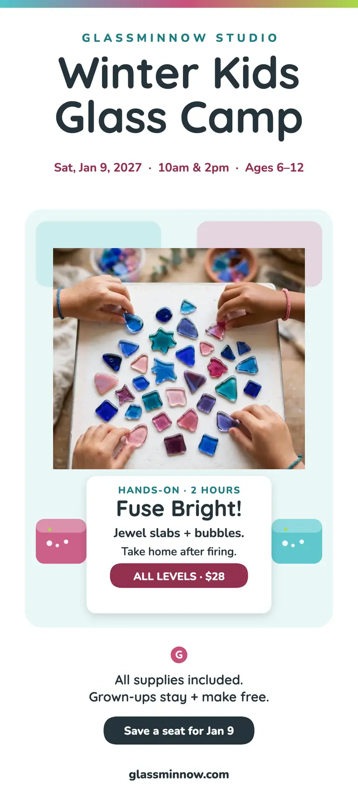 Glassminnow winter kids glass camp card template