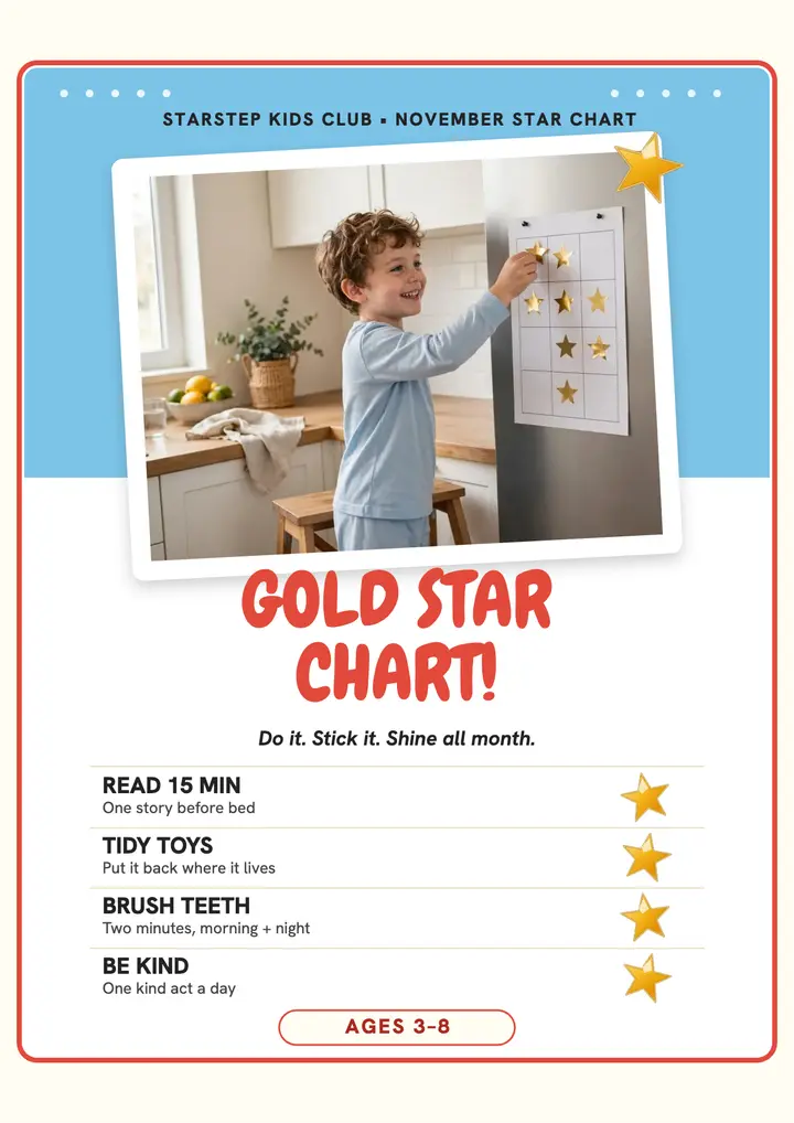 Starstep gold star chore chart flyer template