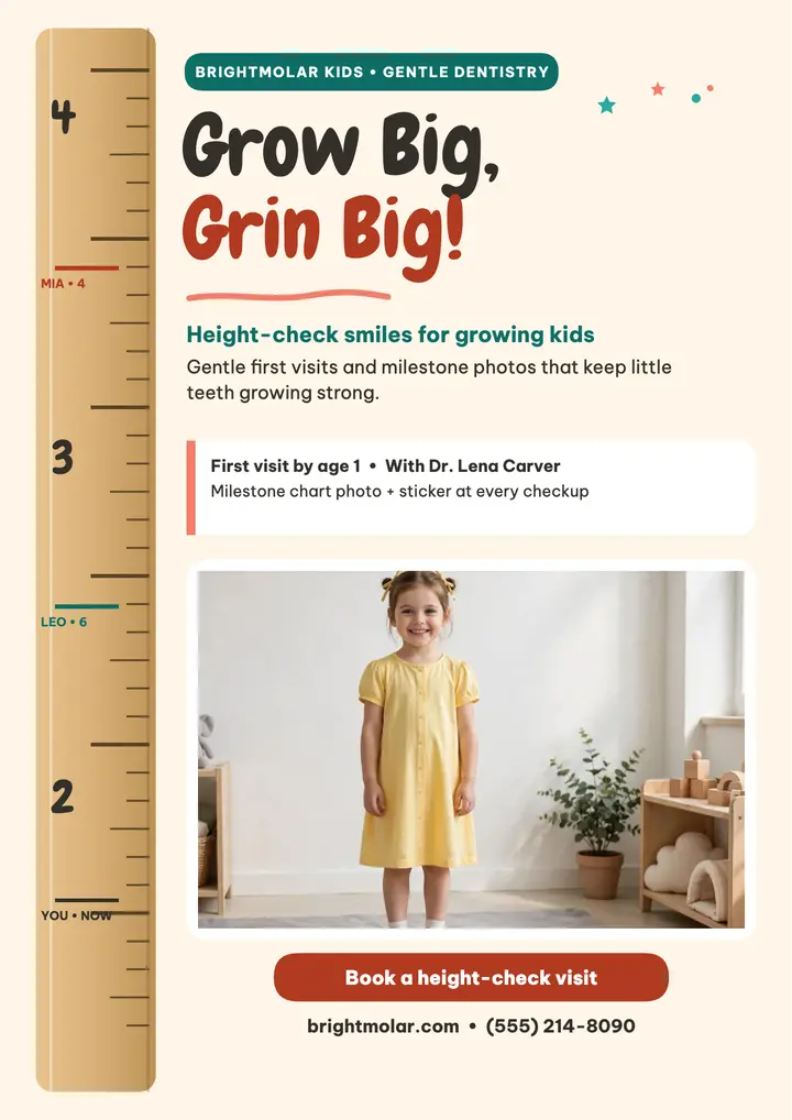 Brightmolar height-chart dentist flyer: pediatric dentist flyer template