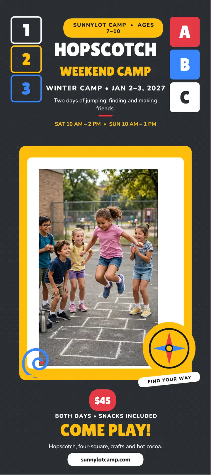 Sunnylot hopscotch weekend camp card template