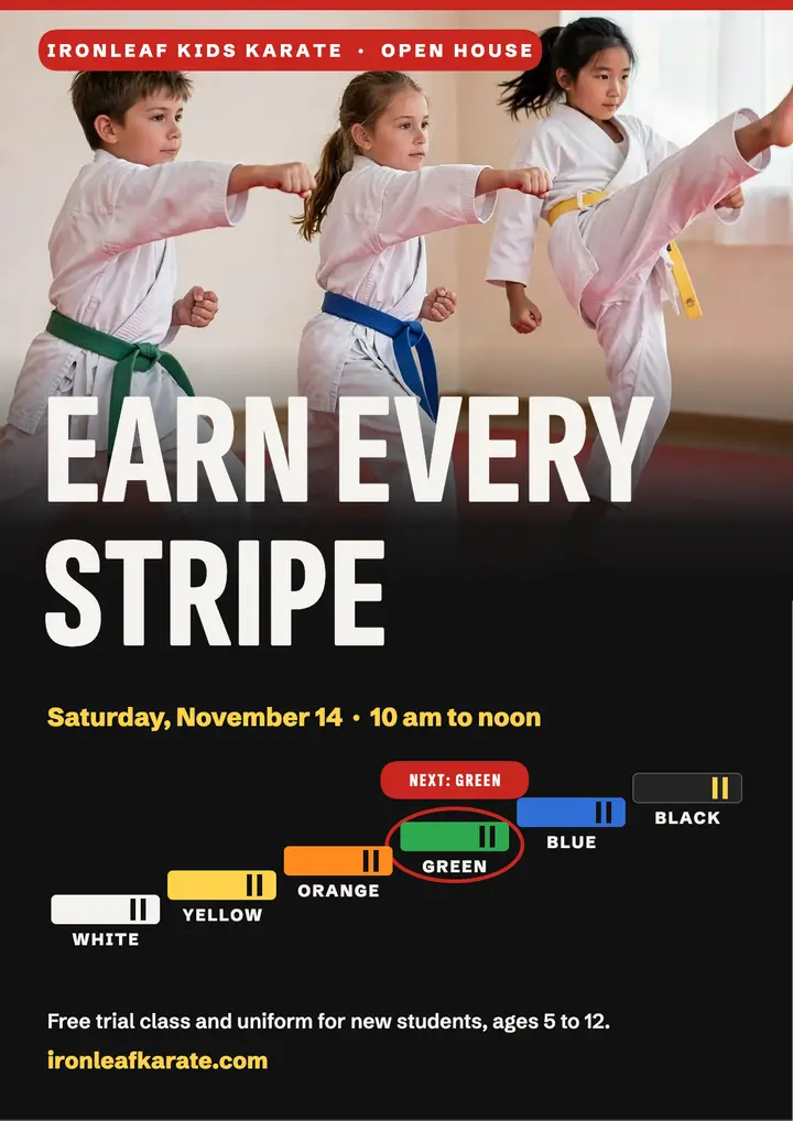 Ironleaf kids karate open house flyer template