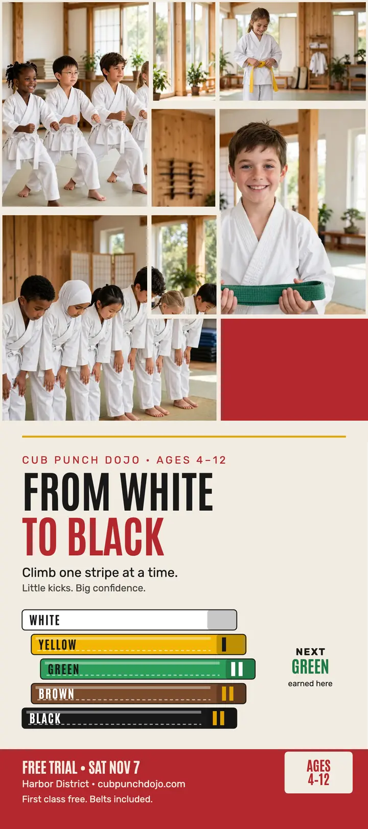 Cub Punch Dojo belt ladder rack card template