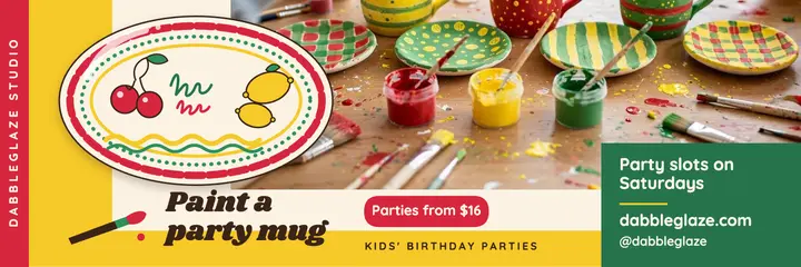 Dabbleglaze Studio kids mug painting party header template