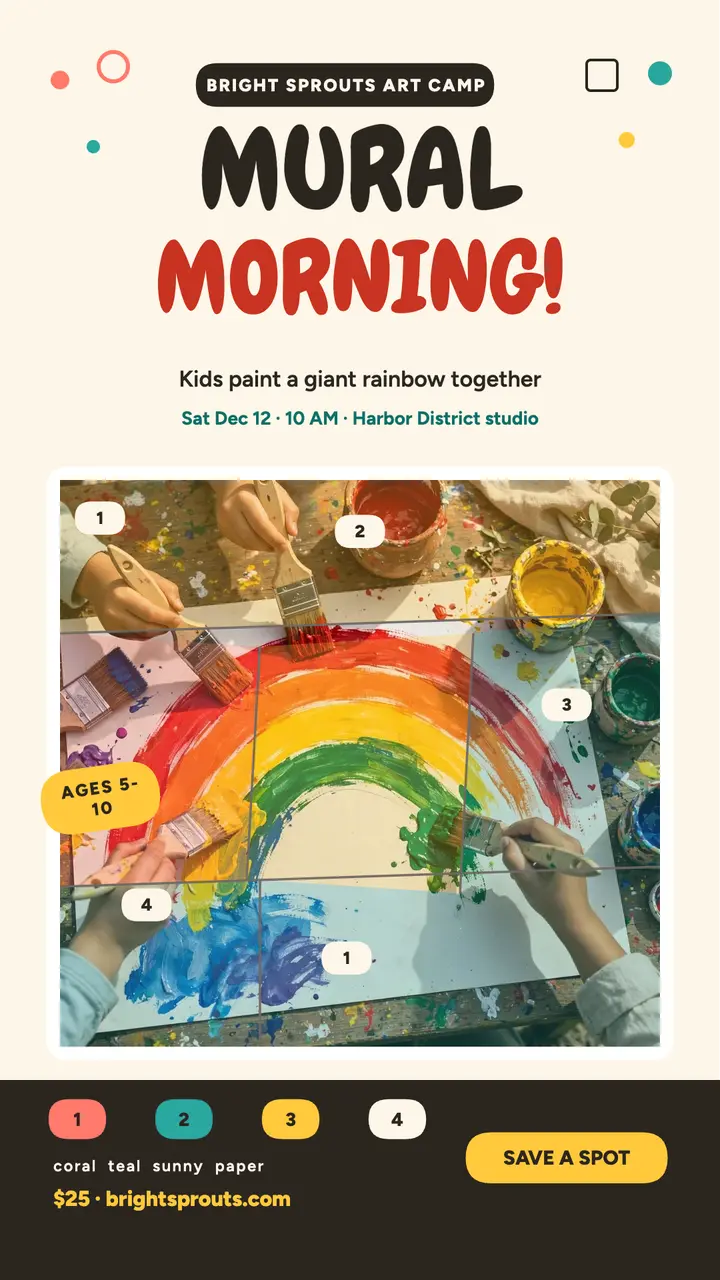 Bright Sprouts mural morning paint story template