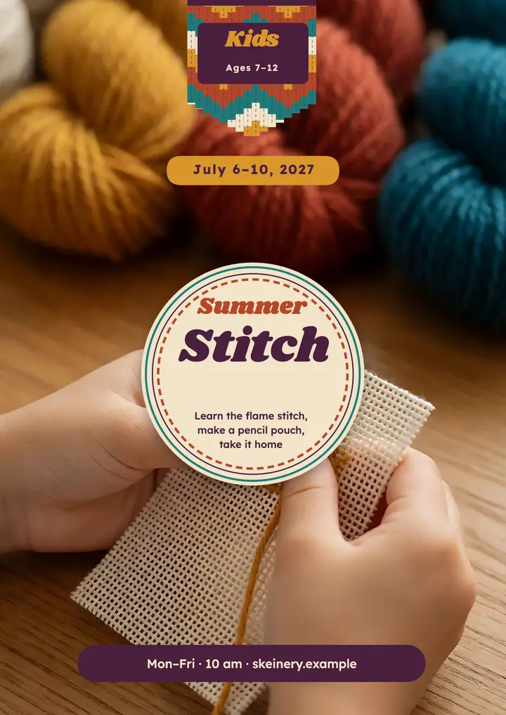 Skeinery kids needlepoint summer camp flyer template