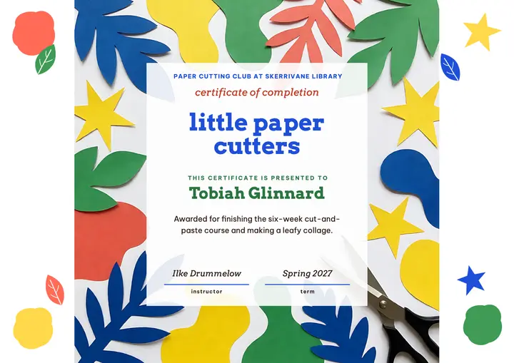Little Paper Cutters class certificate template