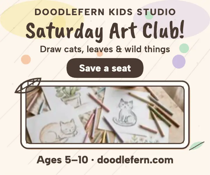 Doodlefern Saturday art club pencil ad template