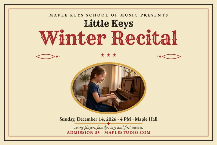 Little Keys winter piano recital postcard template