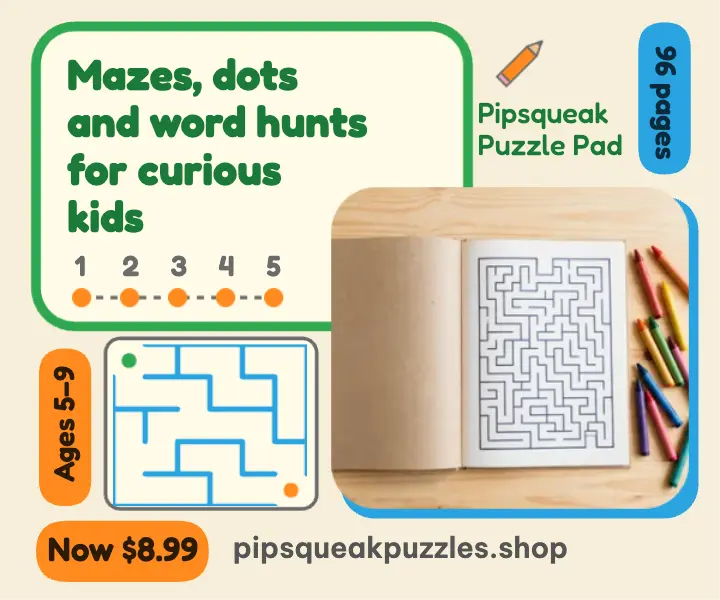 Pipsqueak Puzzle Pad kids puzzle book display ad template
