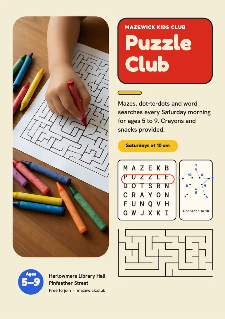 Mazewick kids puzzle club flyer template