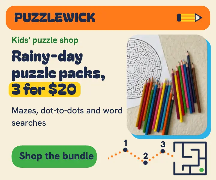 Rainy-day kids' puzzle packs ad template