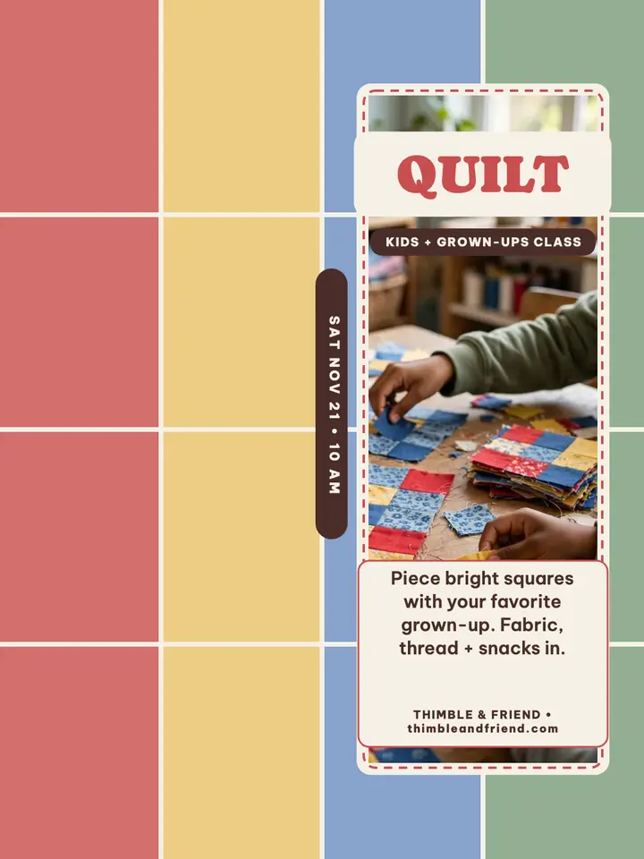 Thimble and Friend quilt class portrait: kids quilt class post template