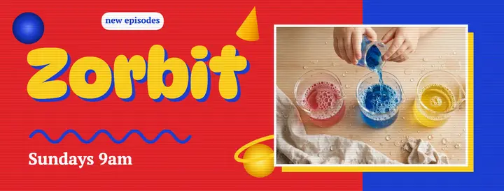 Kids kitchen science show cover, 90s TV ident template