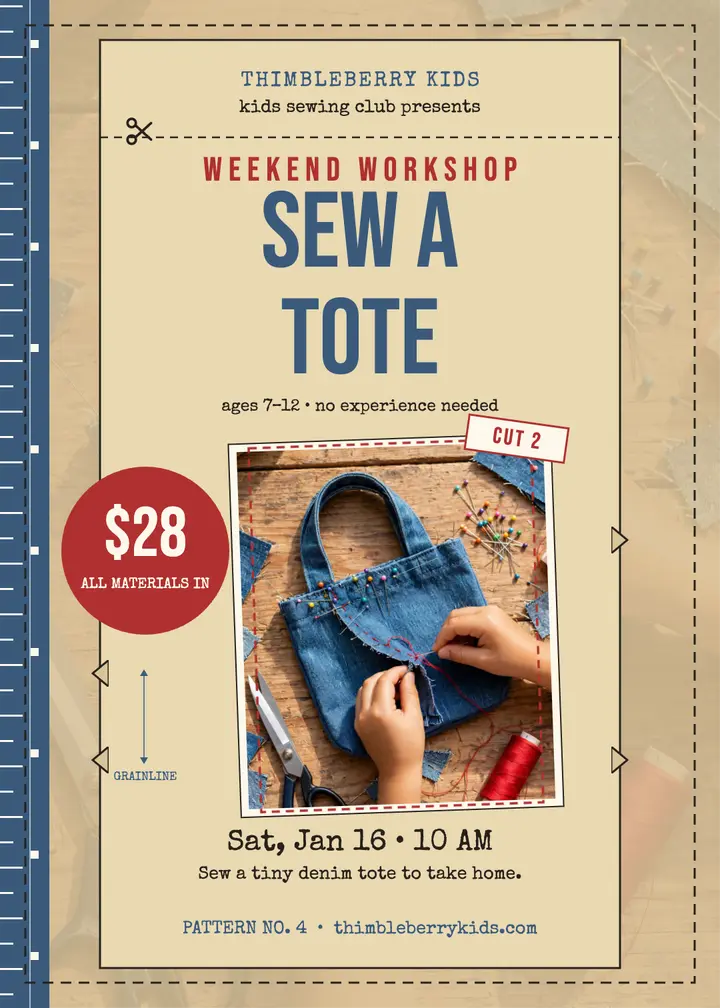 Sew a Tote Weekend kids invitation template