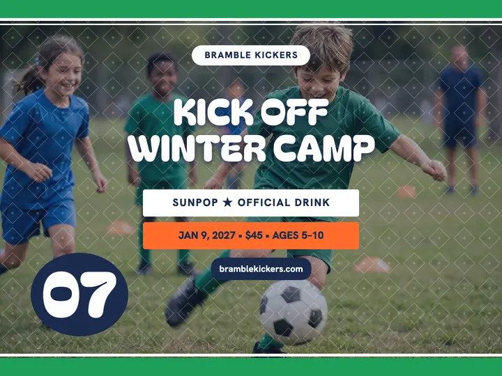 Bramble Kickers winter camp kit slide: kids soccer camp slide template