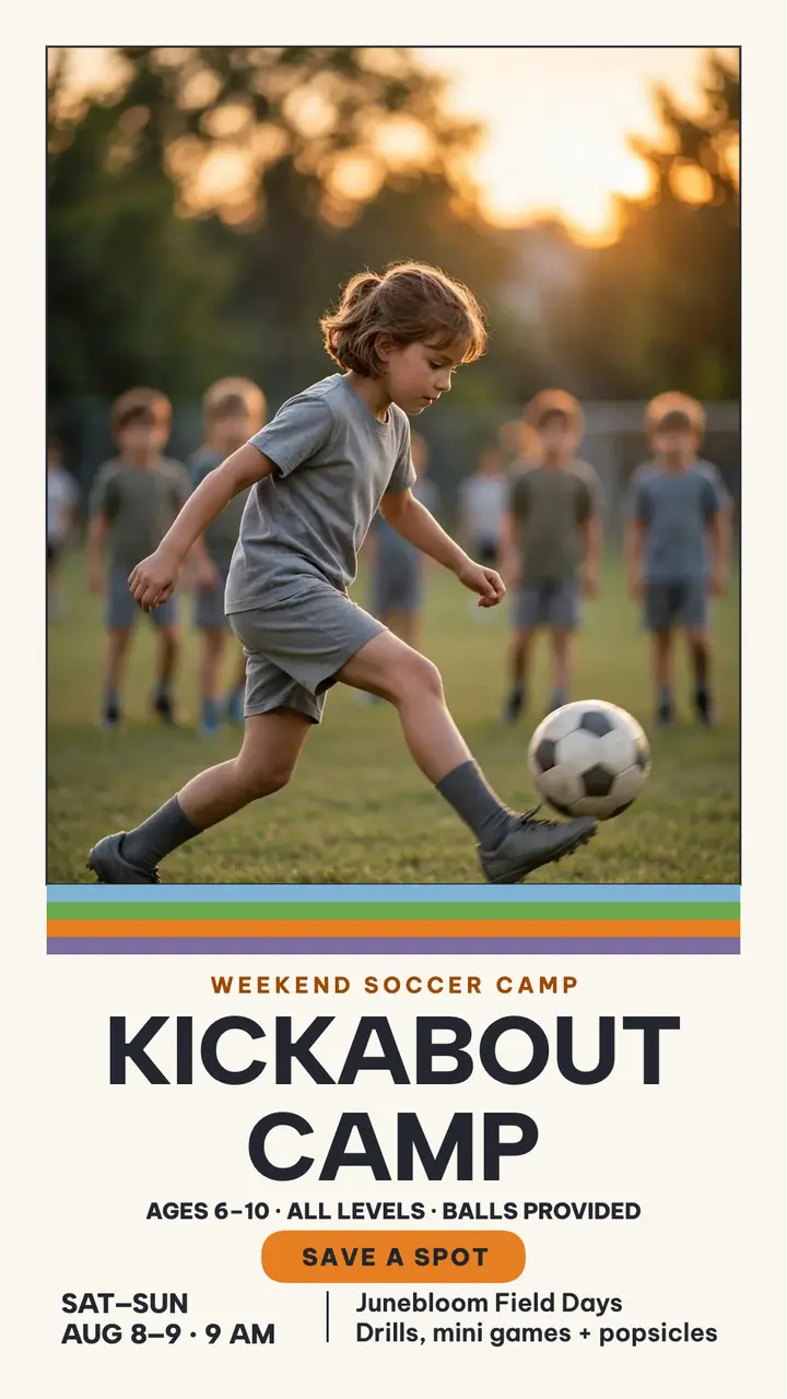 Kickabout Camp weekend soccer poster template