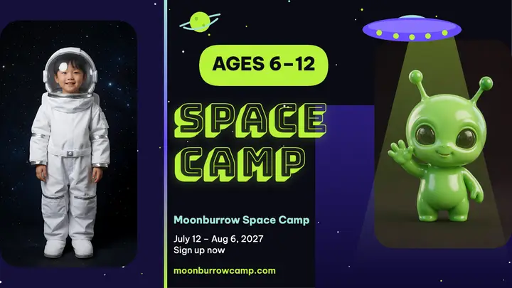 Moonburrow kids space camp thumbnail, alien-core template
