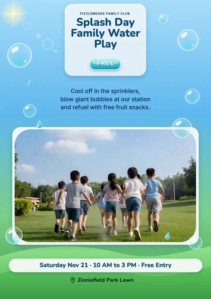 Splash Day family water play flyer, Frutiger Aero template