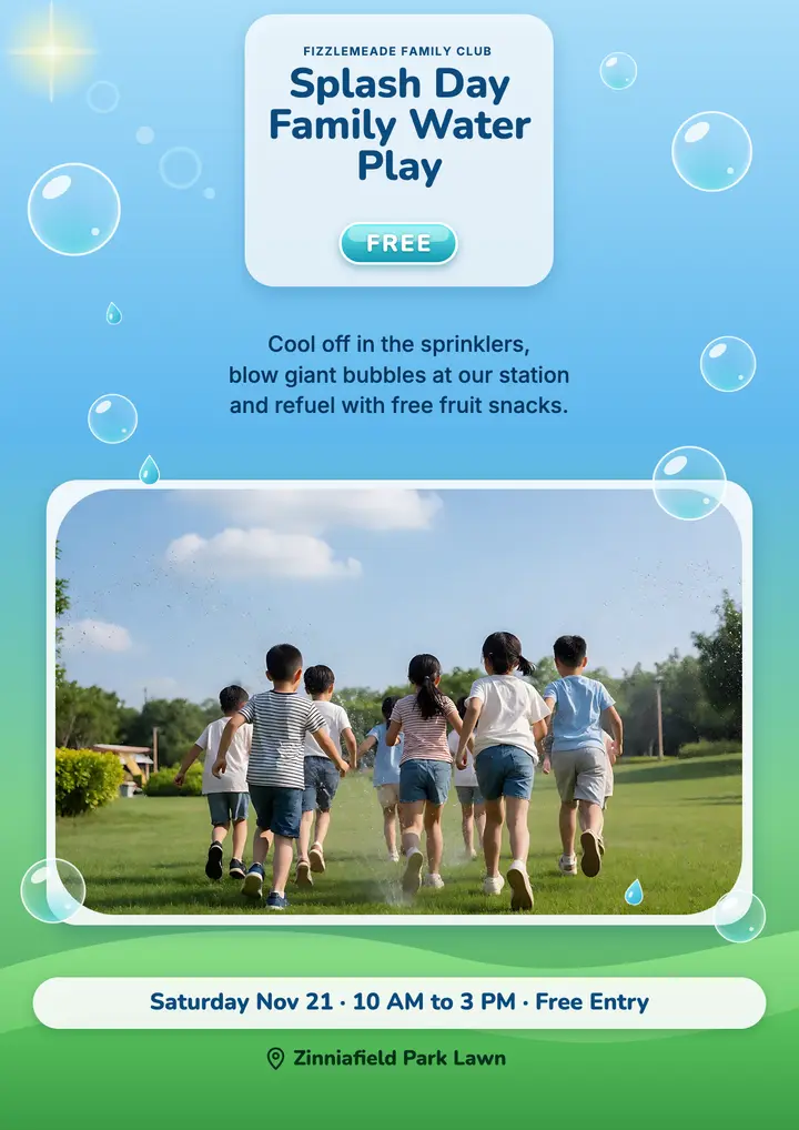 Splash Day family water play flyer, Frutiger Aero template