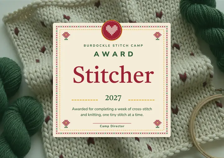 Stitcher award certificate, kids' stitch camp template