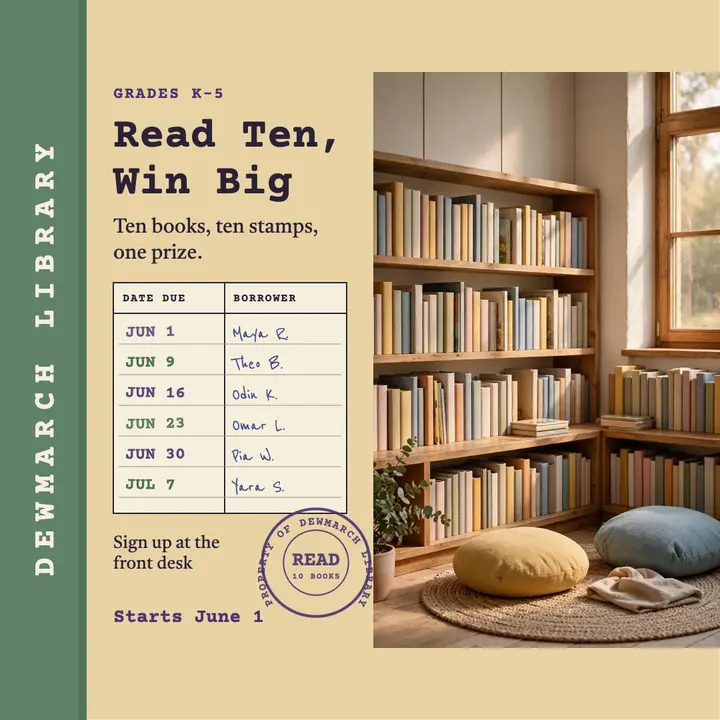 Dewmarch Library read ten challenge post template