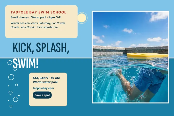 Tadpole Bay swim lessons postcard template