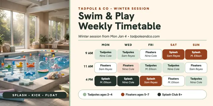 Tadpole swim weekly timetable post template