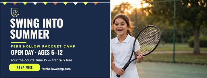 Fern Hollow tennis camp open day cover template