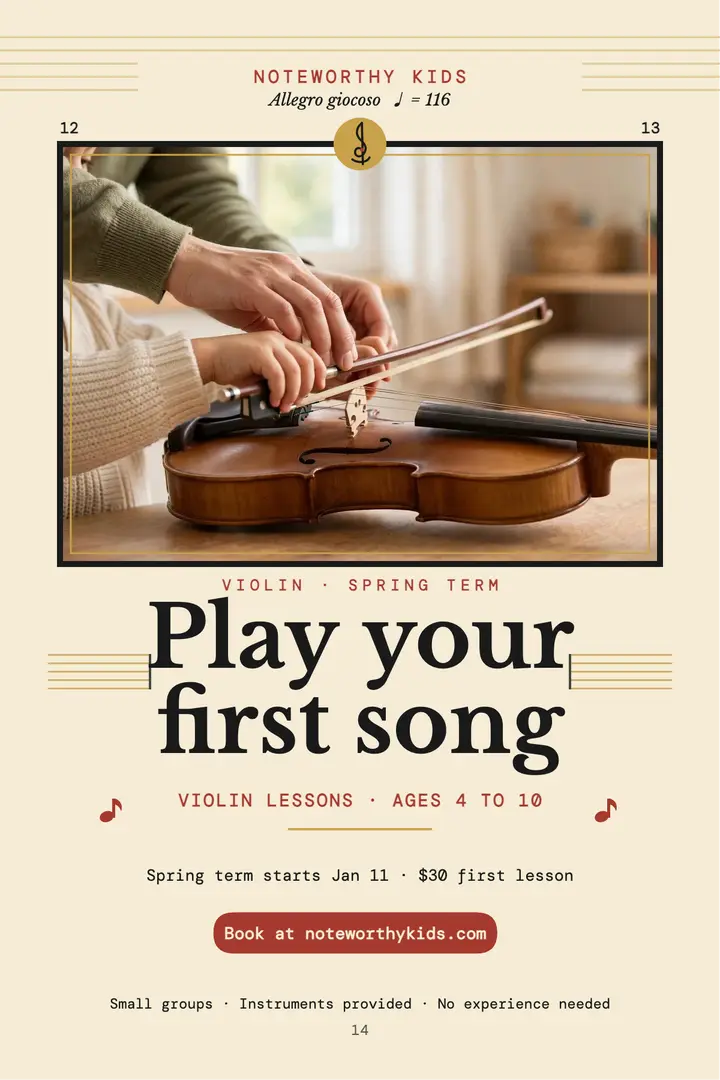 Noteworthy Kids violin lessons poster template
