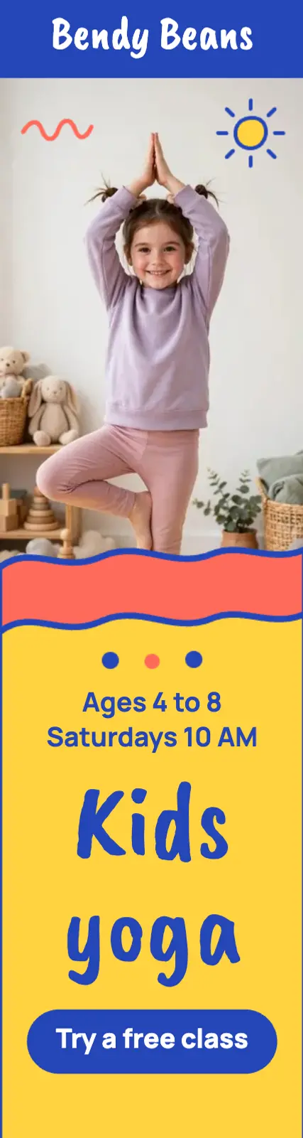 Kids yoga, naive doodle template