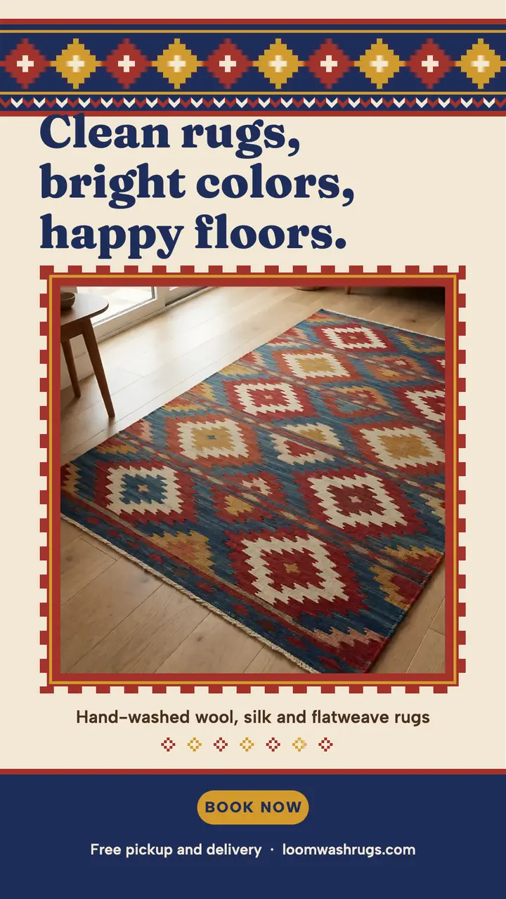 Loomwash rug cleaning kilim story: rug cleaning service story template