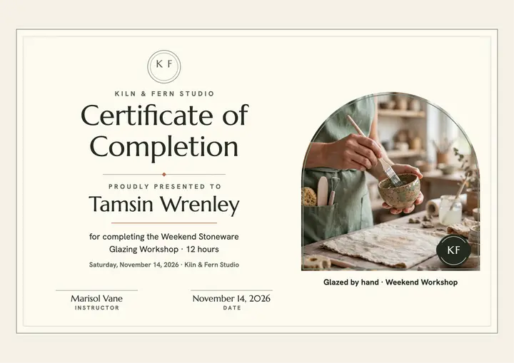 Kiln and Fern glazing workshop certificate template