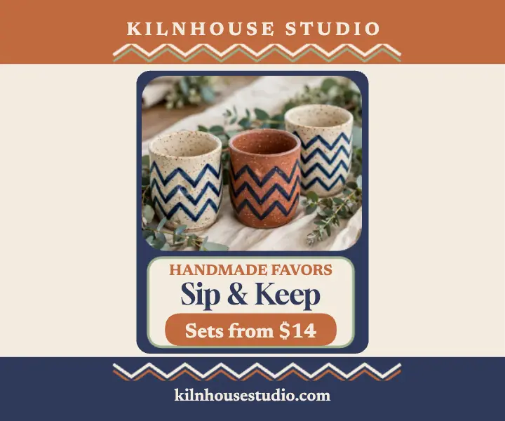 Kilnhouse ceramic wedding favors ad: ceramic wedding favors ad template