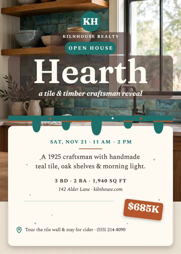 Kilnhouse tile kitchen open house invite: open house invitation template