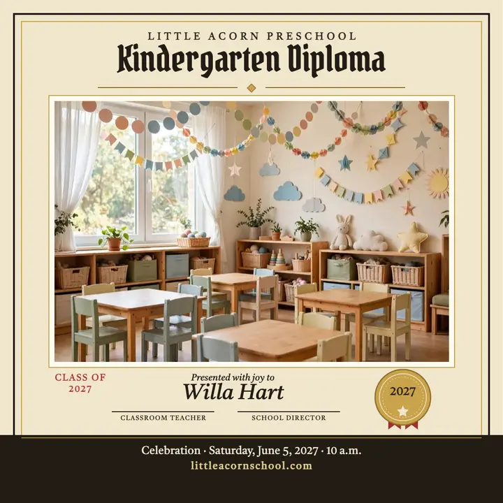 Little Acorn kindergarten diploma post: kindergarten diploma post template