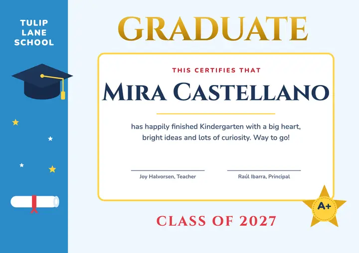 Kindergarten graduate certificate template