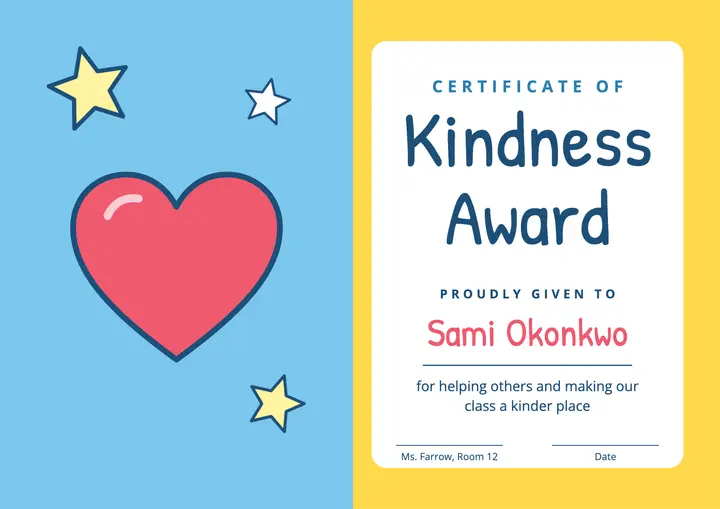 Kindness award certificate template