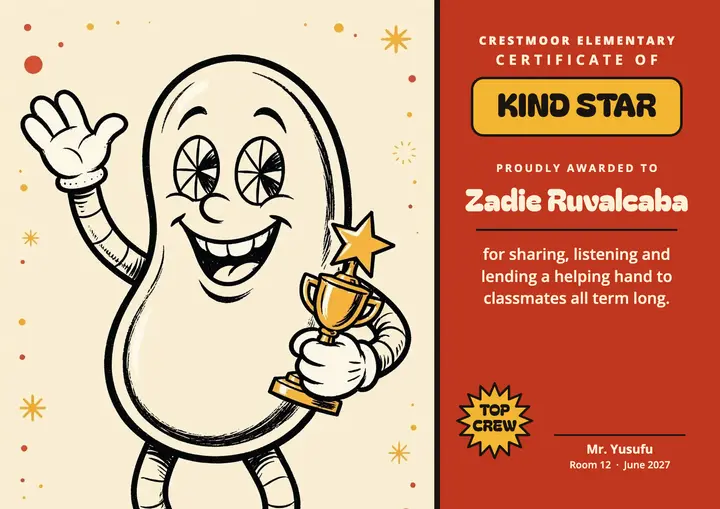 Kindness crew kids award certificate template