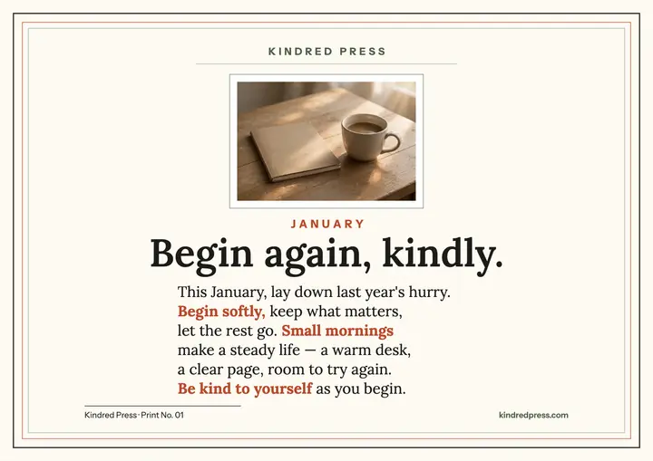 Kindred Press Begin again print: january quote print template