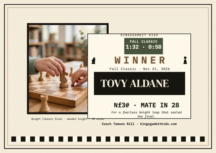 Kingsgambit Kids chess winner certificate template