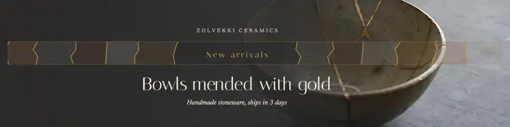 Zolvekki gold-mended bowls Etsy banner: etsy shop banner template