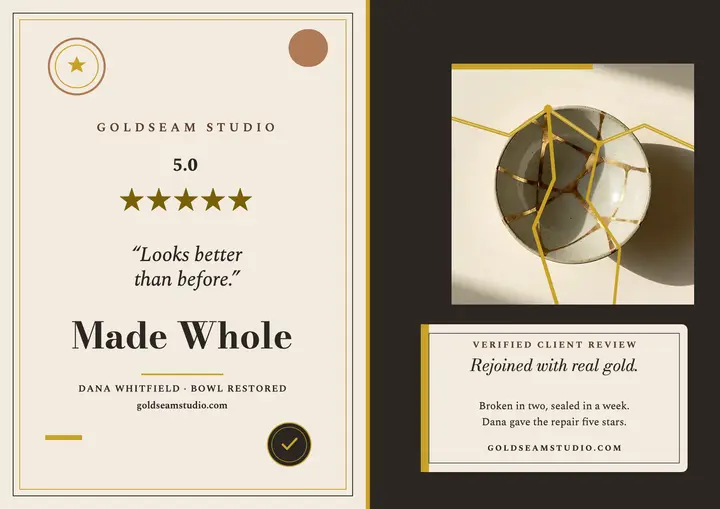 Goldseam Studio kintsugi repair review: repair review certificate template