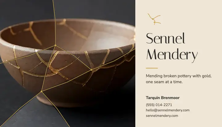 Kintsugi pottery repair studio business card template