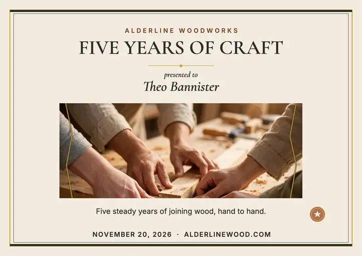 Alderline five years of craft award template