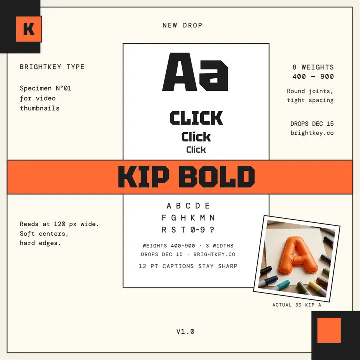 Kip Bold type specimen post, Brightkey template