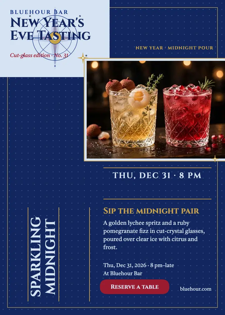 Bluehour New Year cocktail invitation template