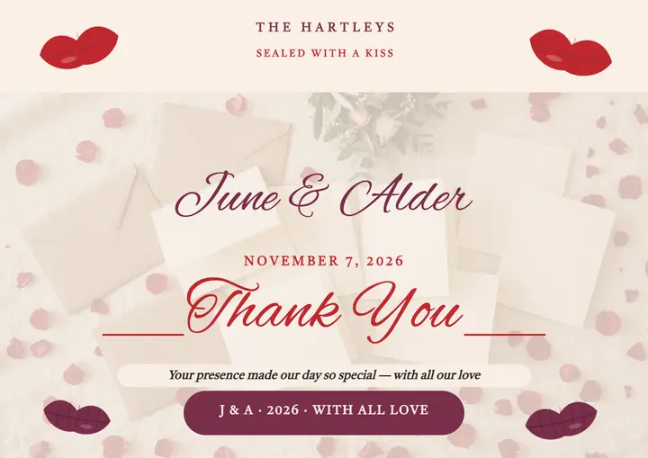 June and Alder kiss-print thank you template